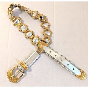 Vintage The Icing Silver & Gold Leather Belt Small Coquette Free Spirit Whimsy